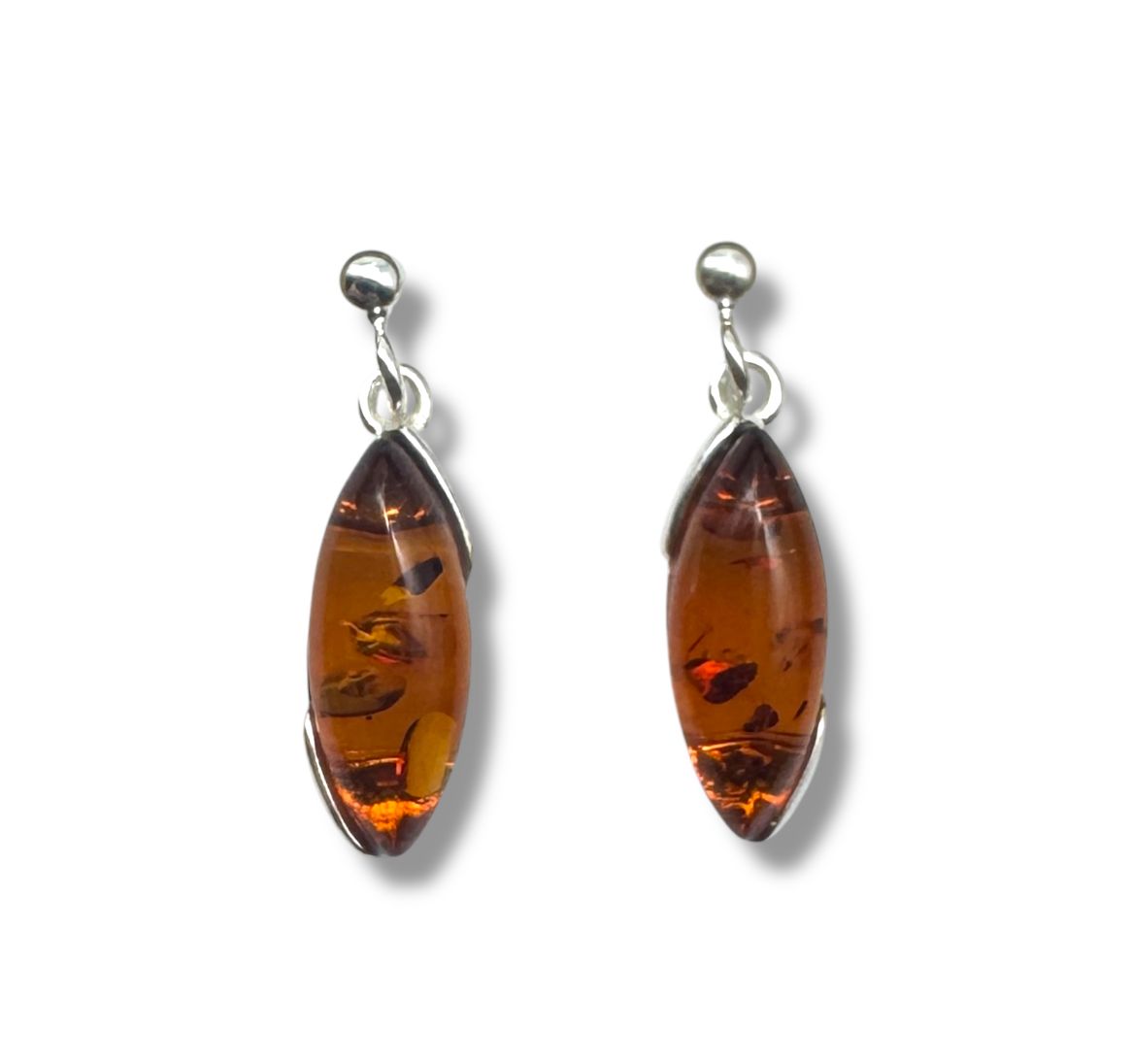 Sterling Silver and  Amber Drop Earrings