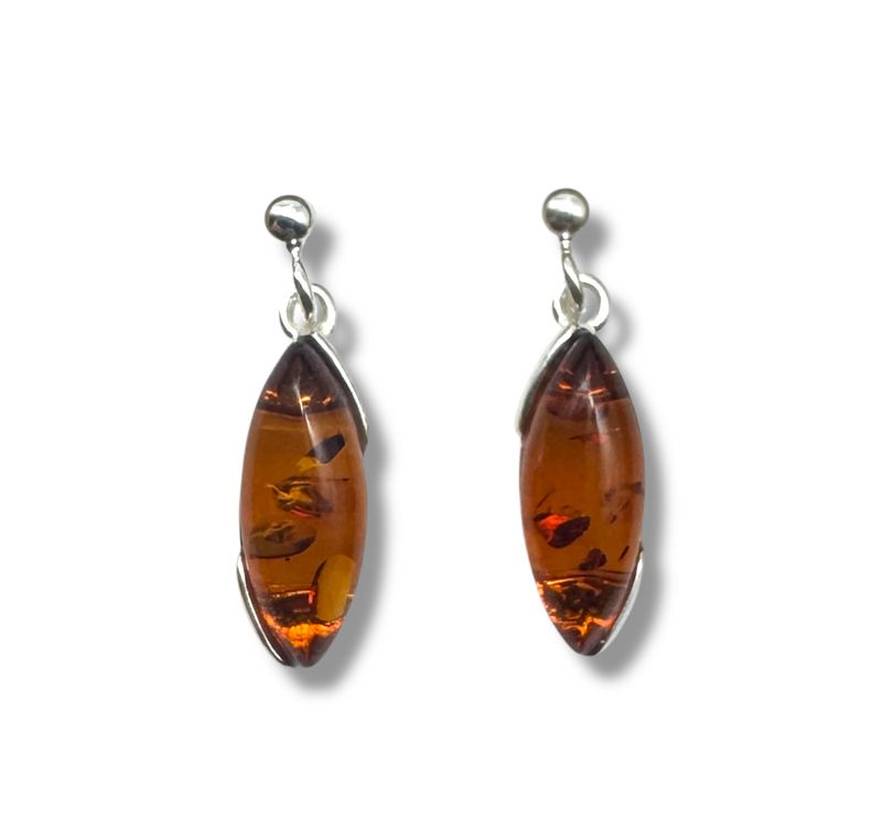 Sterling Silver and  Amber Drop Earrings
