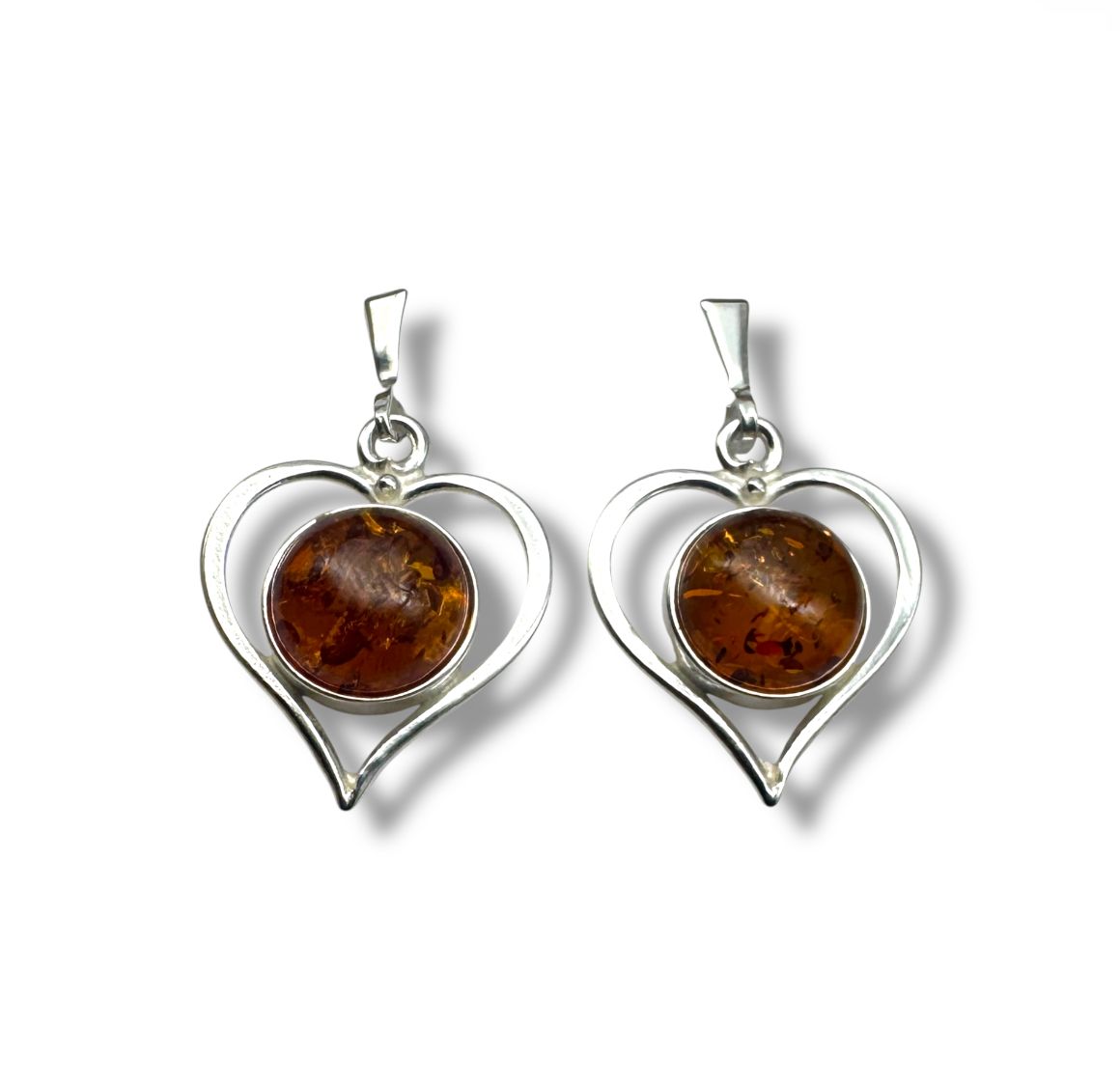 Sterling Silver Amber Hearts Drop Earrings