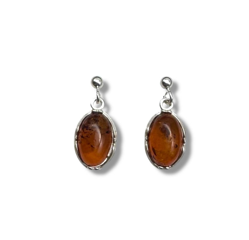Sterling Silver and  Amber Drop Earrings