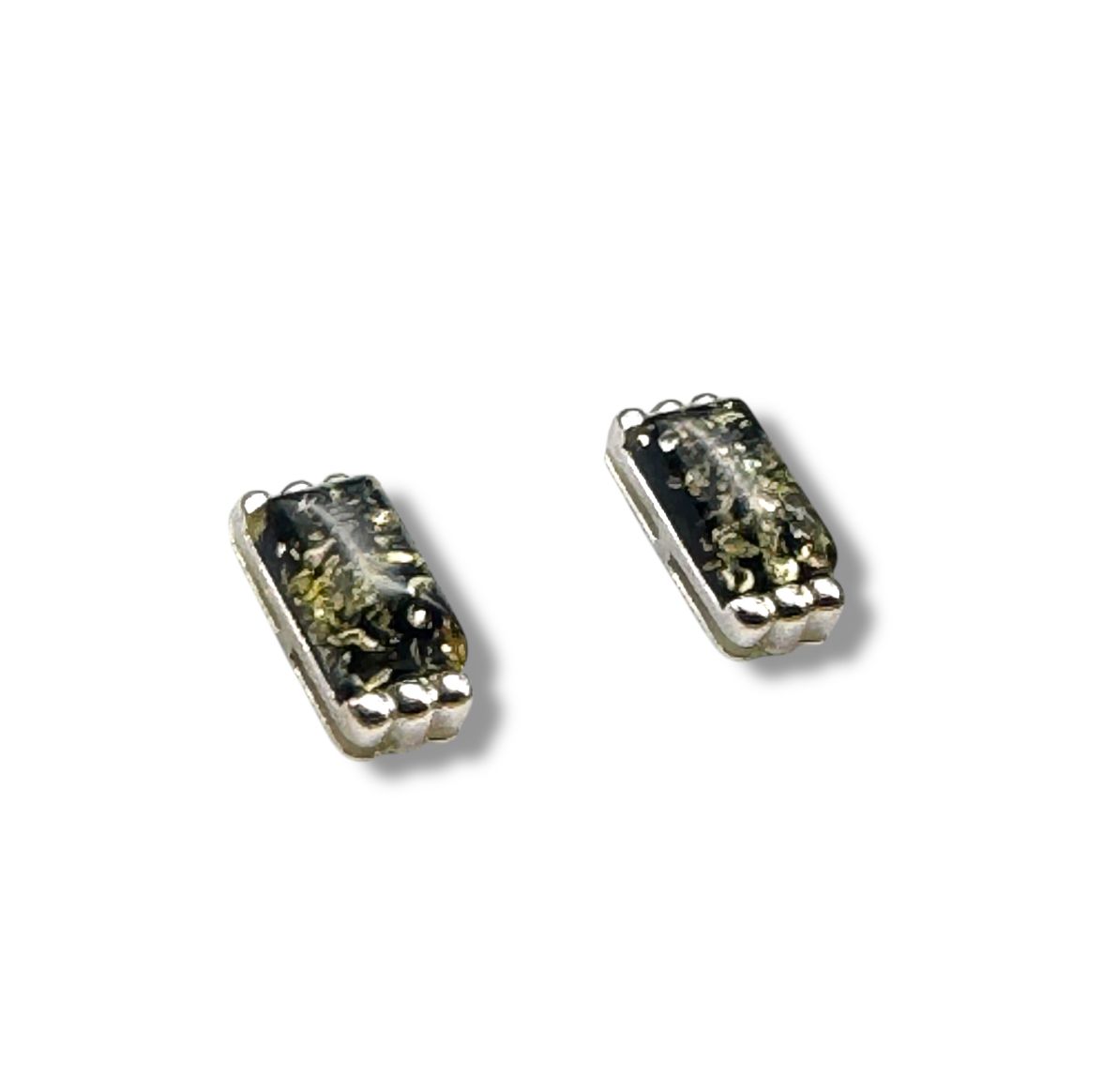 Sterling Silver Green Amber Earrings - Studs
