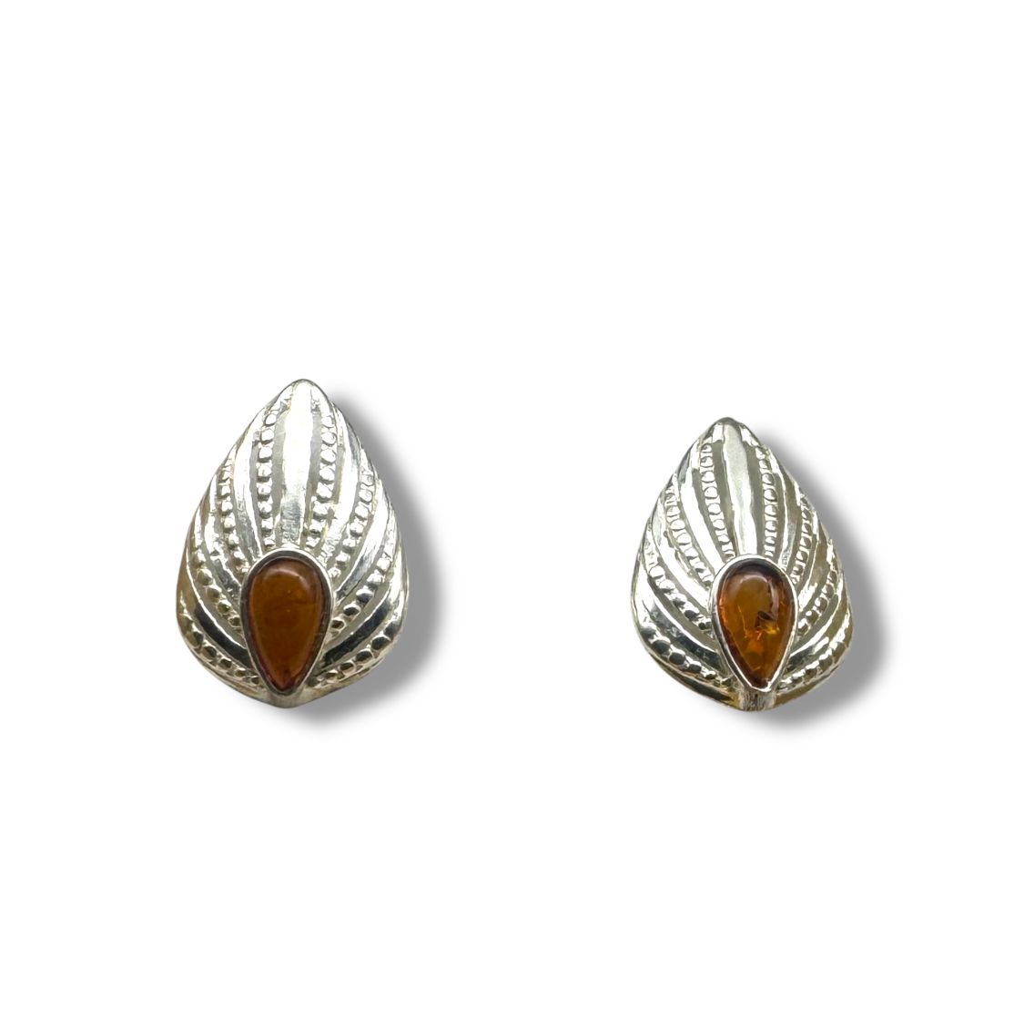 Sterling Silver and  Cognac Amber Earrings - Studs