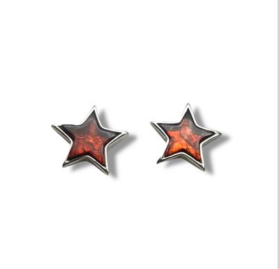 Sterling Silver Amber Stars Earrings - Studs
