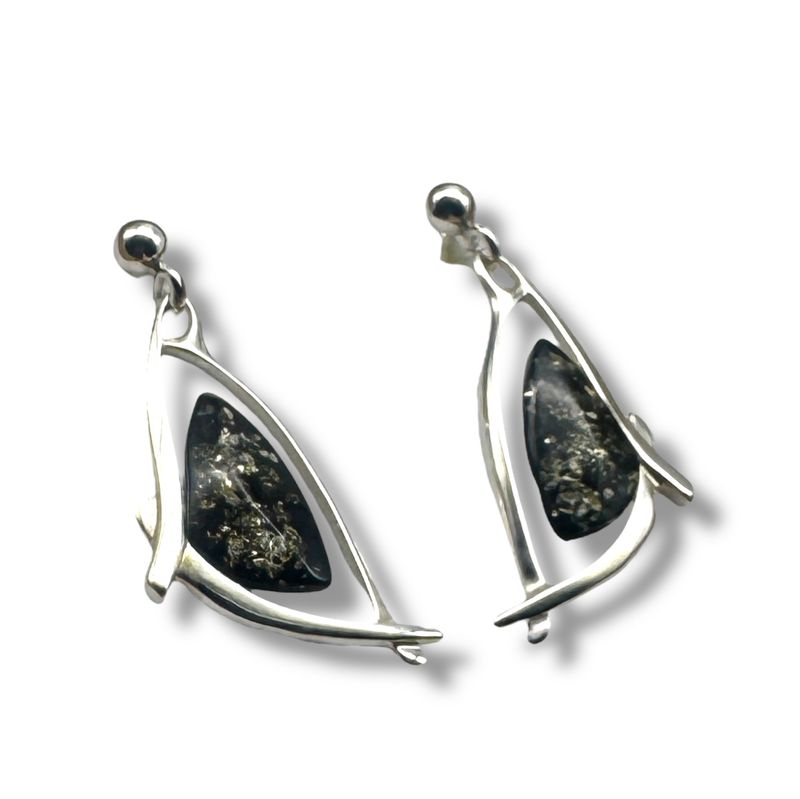 Sterling Silver Green Amber Dangly Earrings