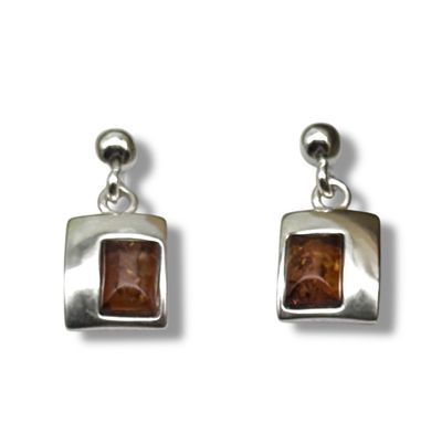 Sterling Silver and  Cognac Amber Drop Earrings