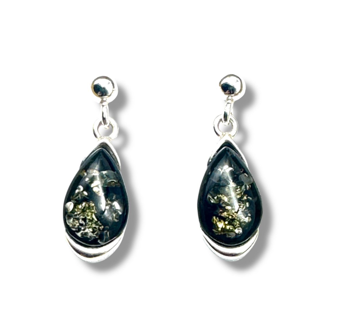 Sterling Silver Green Amber Drop Earrings