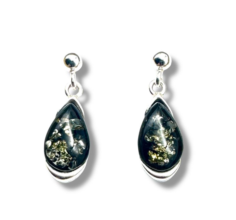 Sterling Silver Green Amber Drop Earrings