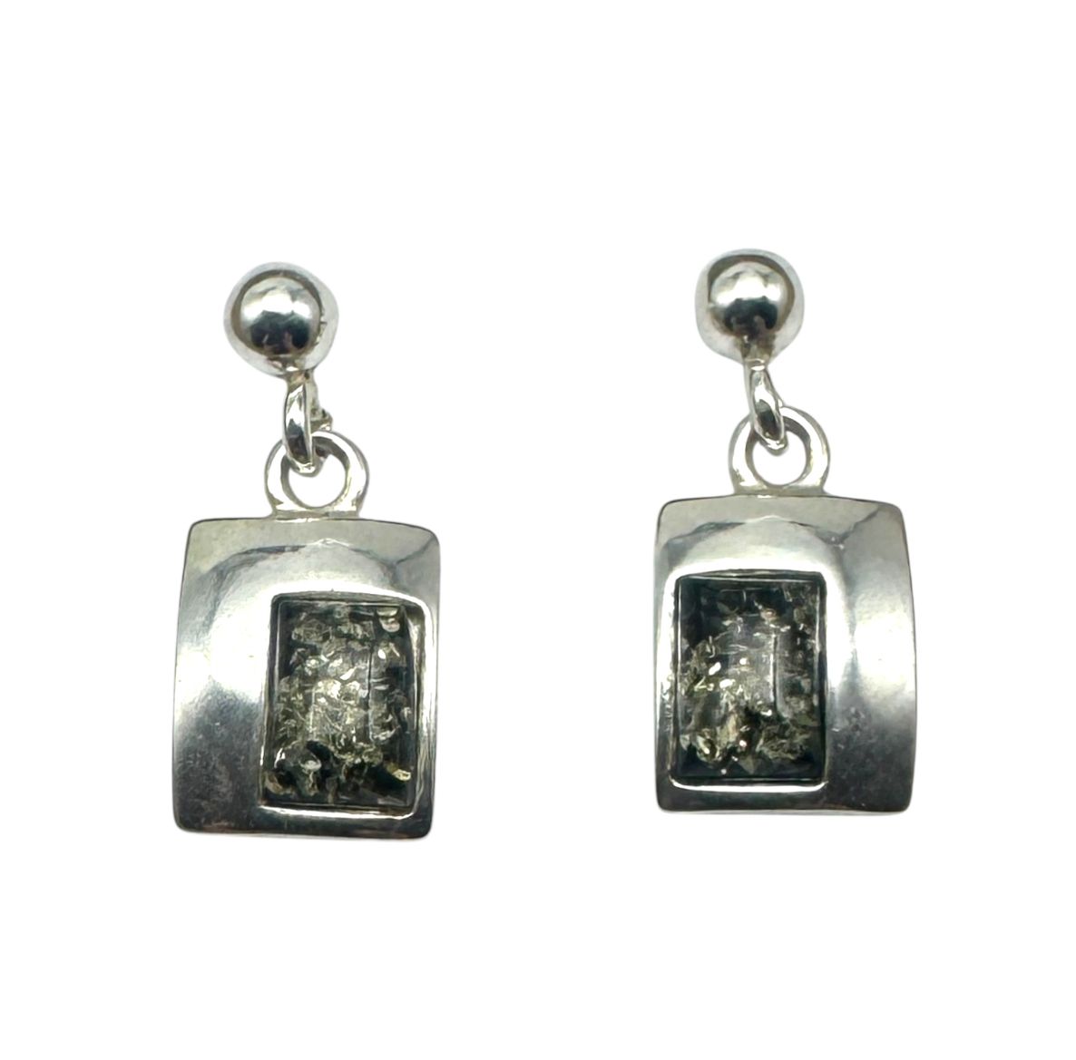 Sterling Silver and  Green Amber Drop Earrings