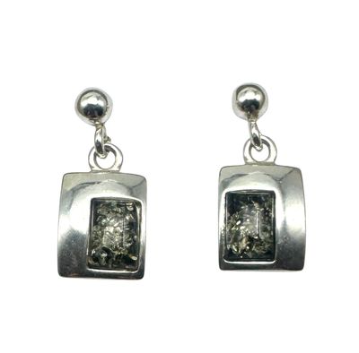 Sterling Silver and  Green Amber Drop Earrings