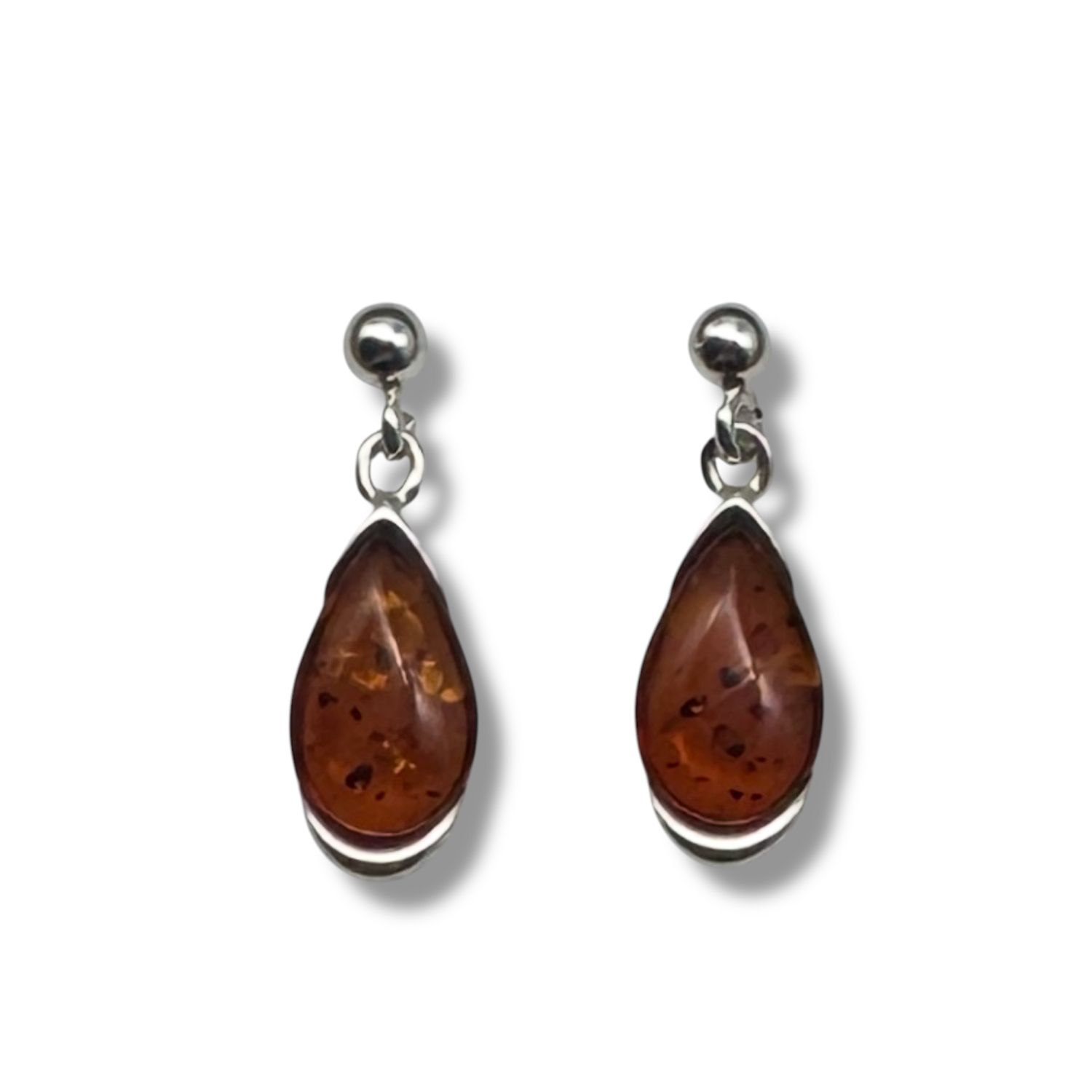 Sterling Silver Cognac Amber Drop Earrings