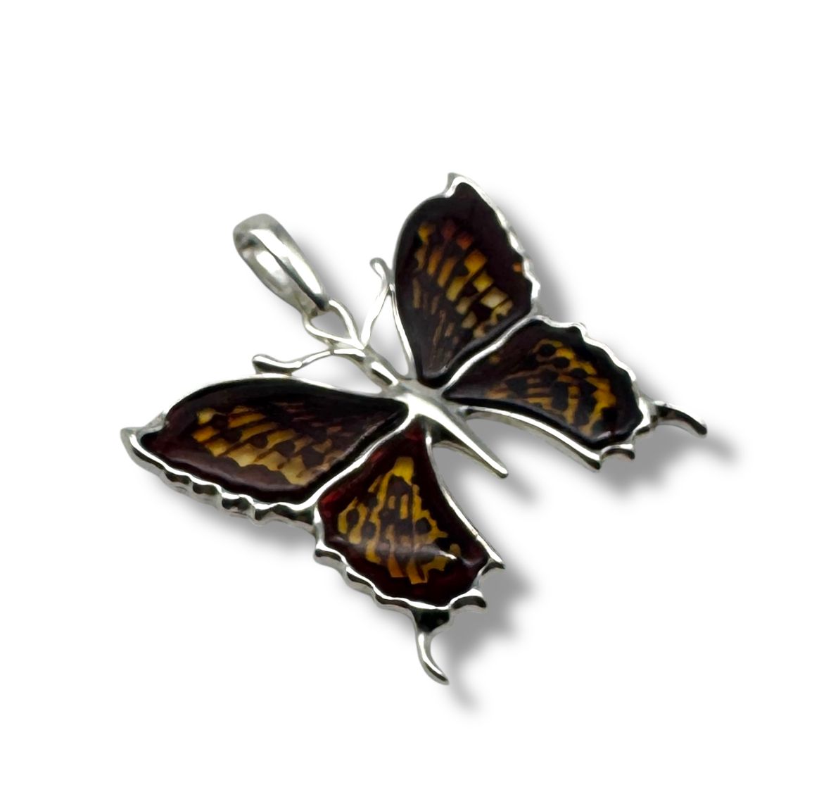 Sterling Silver Laser Engraved Butterfly Amber Pendant