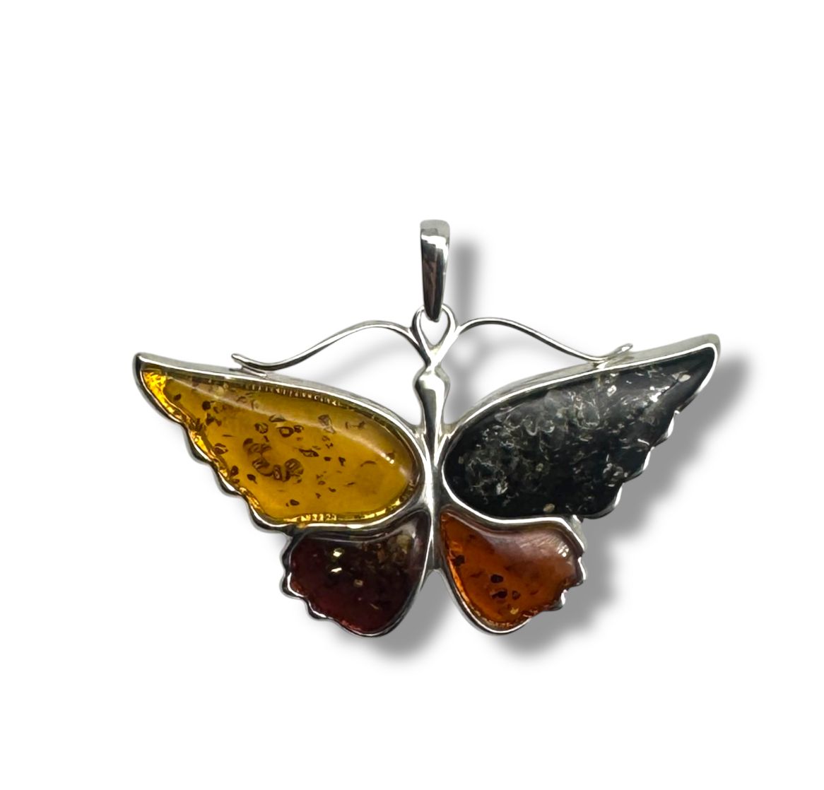 Sterling Silver Multicoloured Amber Butterfly Pendant