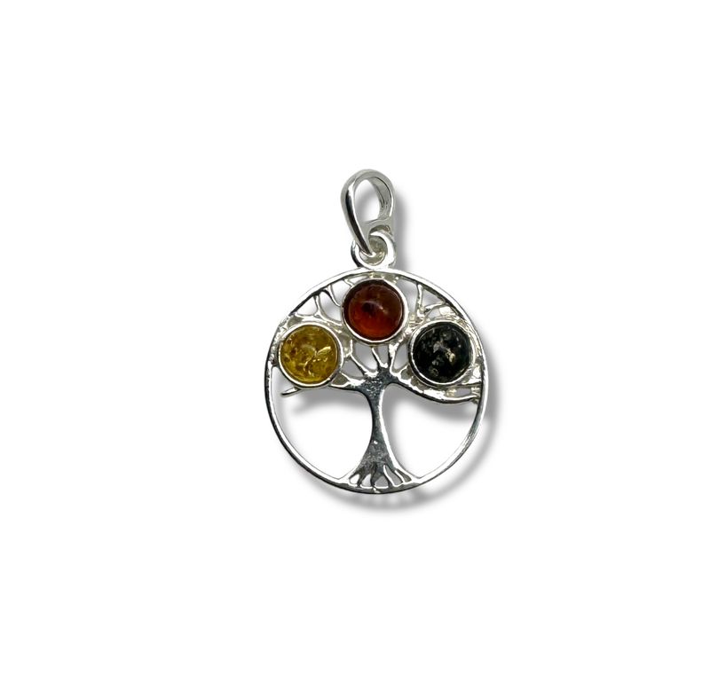 Sterling Silver and Multicoloured Amber Tree Pendant