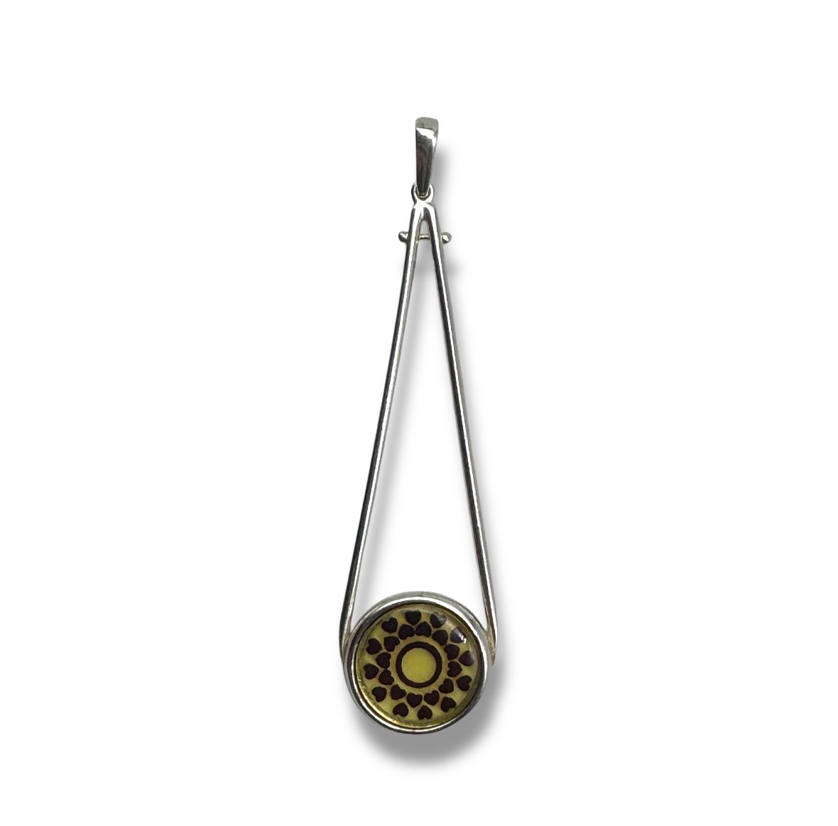 Sterling Silver Amber Laser Hearts Engraved Pendant