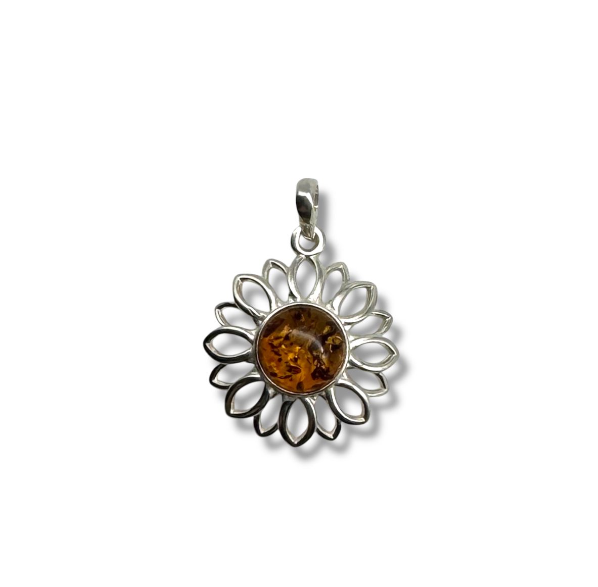 Sterling Silver Amber Flower Pendant