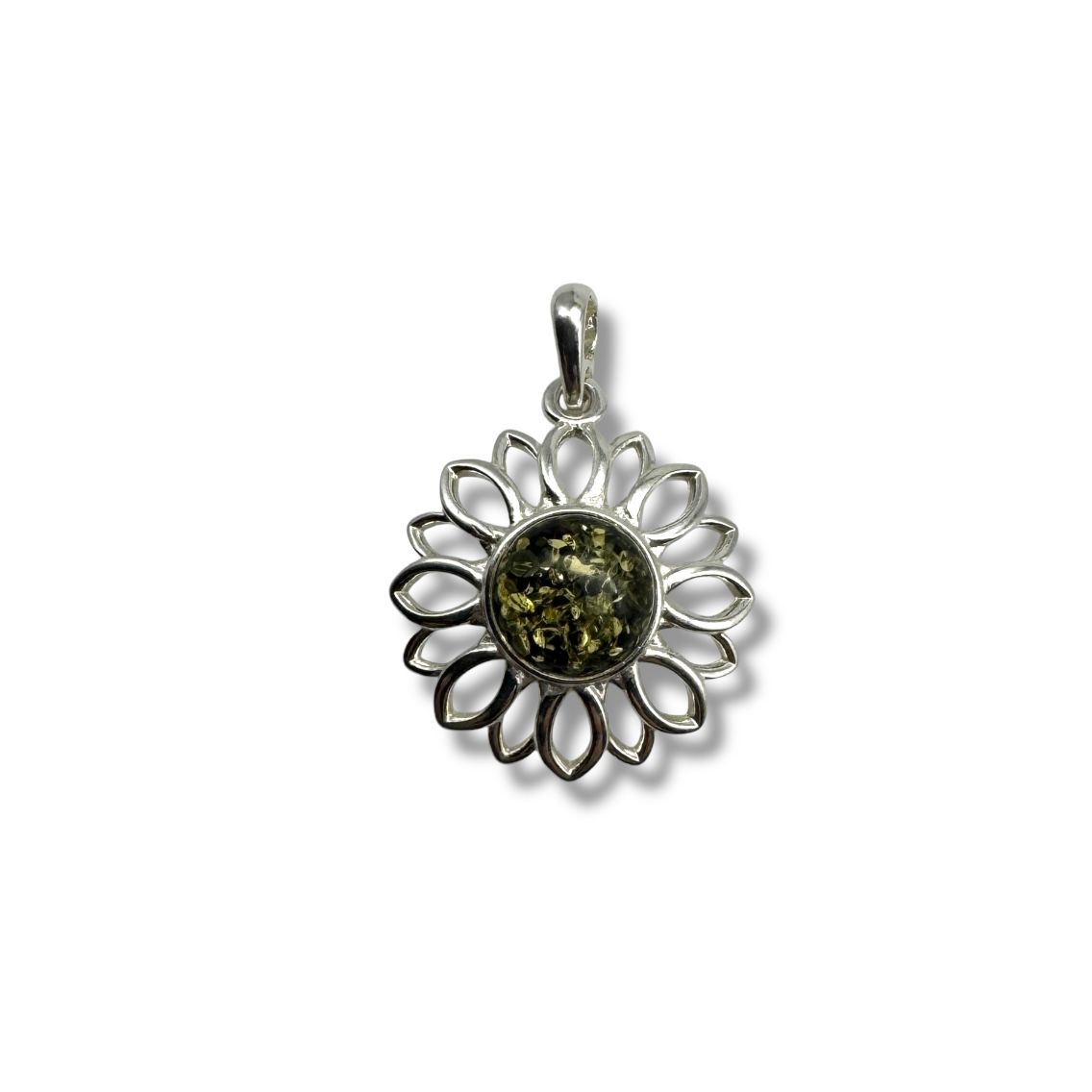 Sterling Silver Amber Flower Pendant