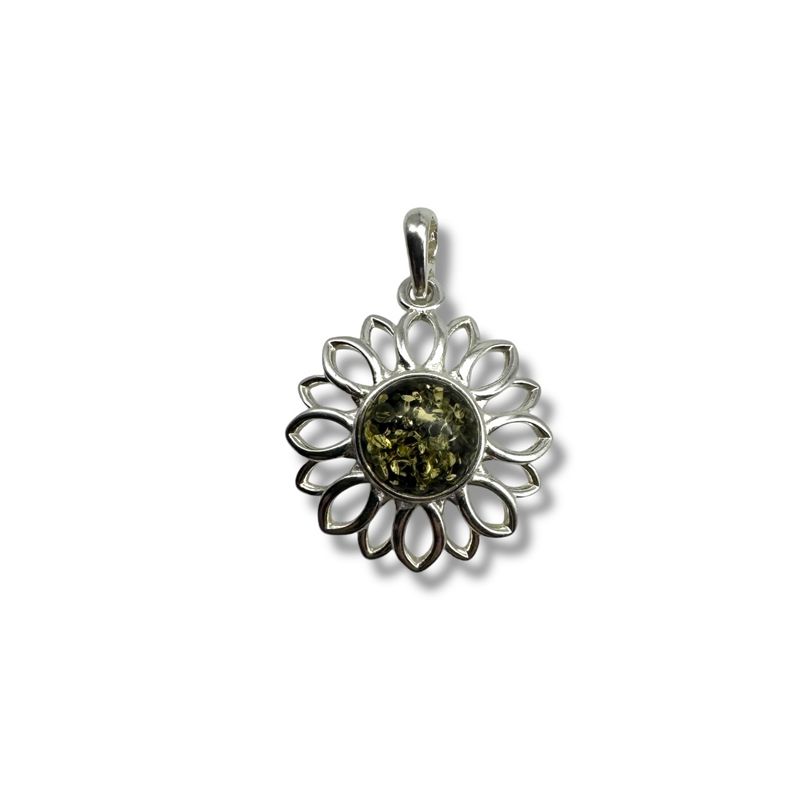 Sterling Silver Amber Flower Pendant