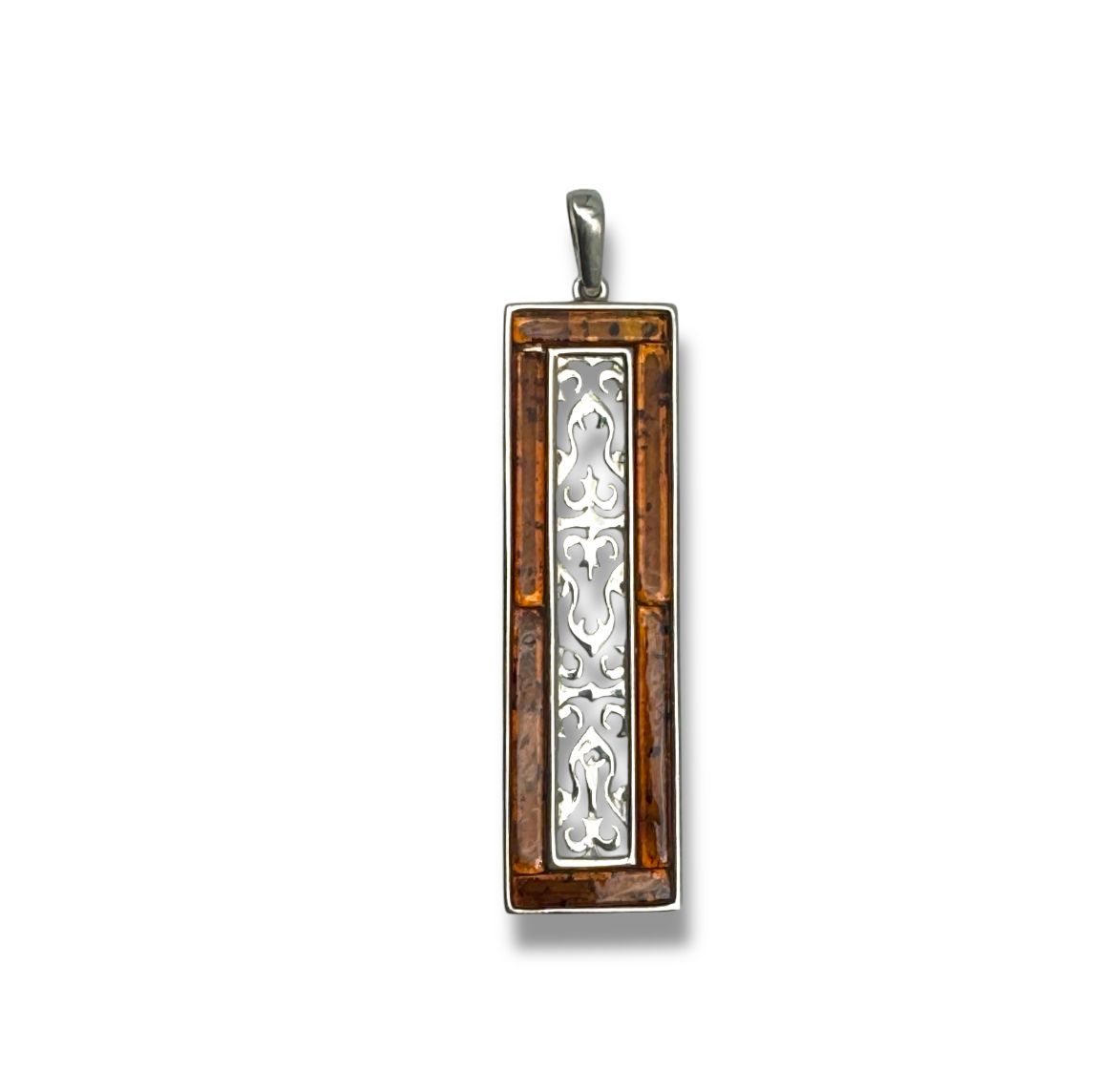 Sterling Silver Cognac Amber Rectangle Pendant