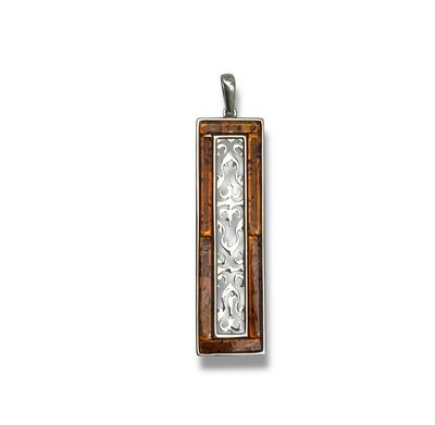 Sterling Silver Cognac Amber Rectangle Pendant
