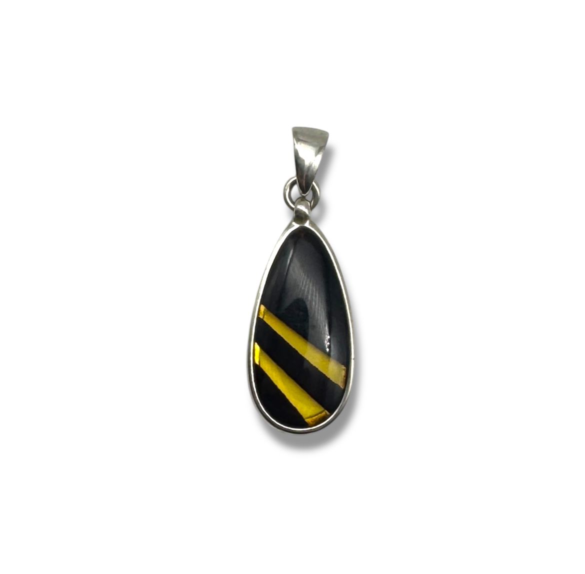 Sterling Silver Amber Laser Engraved Drop Pendant