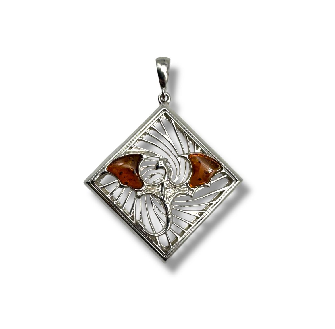 Sterling Silver and Amber Dragon Pendant