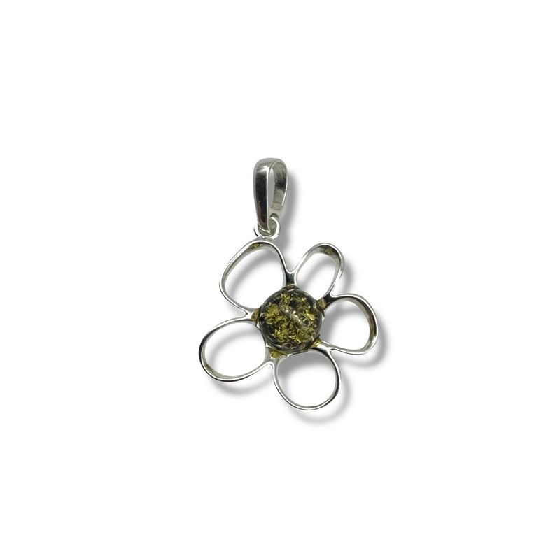 Sterling Silver Green Amber Flower Pendant