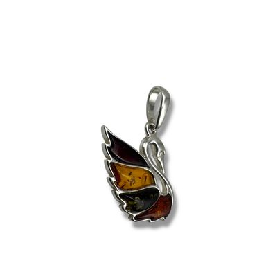 Sterling Silver Mixed Amber Swan Pendant