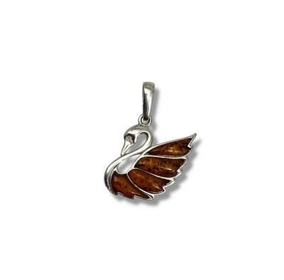 Sterling Silver Cognac Amber Swan Pendant