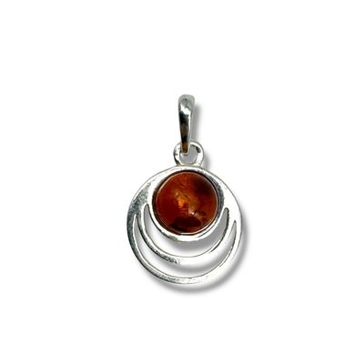 Sterling Silver Circles Cognac Amber Pendant