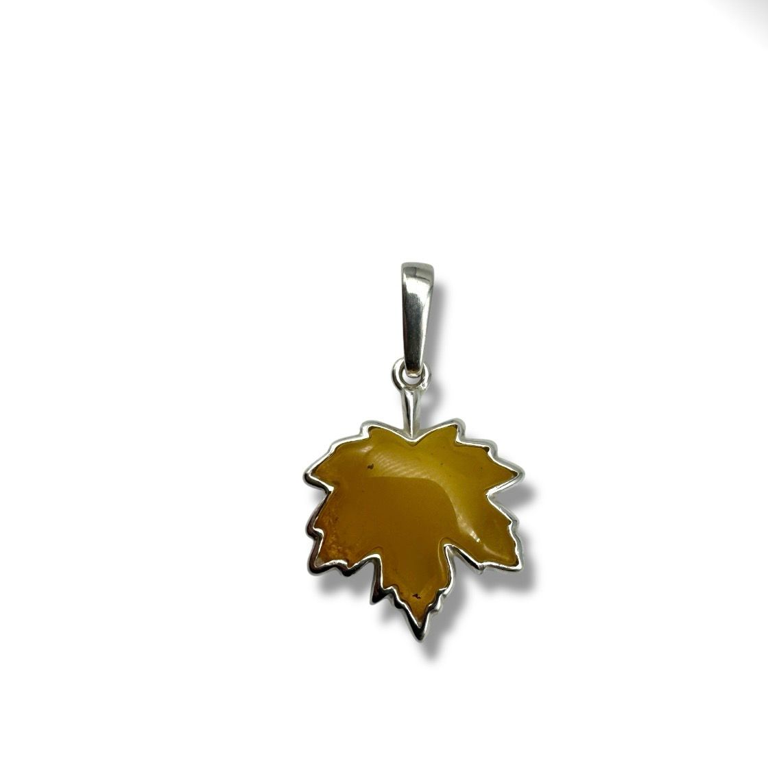 Sterling Silver Yellow Amber Leaf Pendant
