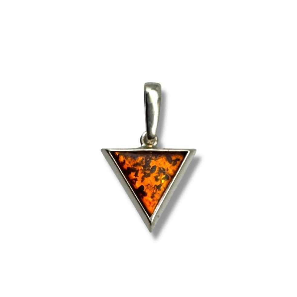 Sterling Silver Cognac Amber Triangle Pendant
