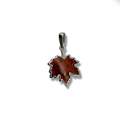 Sterling Silver Cognac Amber Leaf Pendant