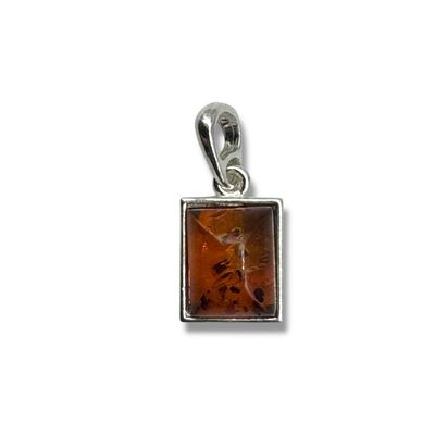 Sterling Silver Cognac Amber Rectangle Pendant