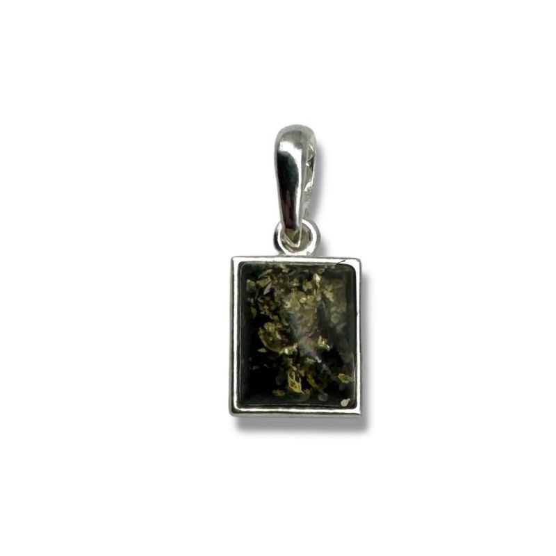 Sterling Silver Green Amber Rectangle Pendant