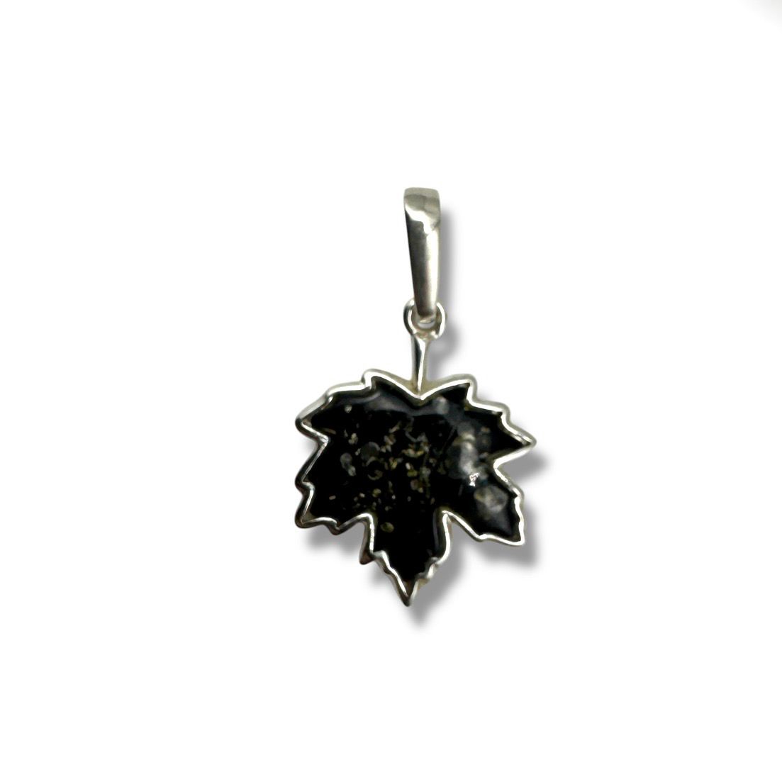 Sterling Silver Green Amber Leaf Pendant
