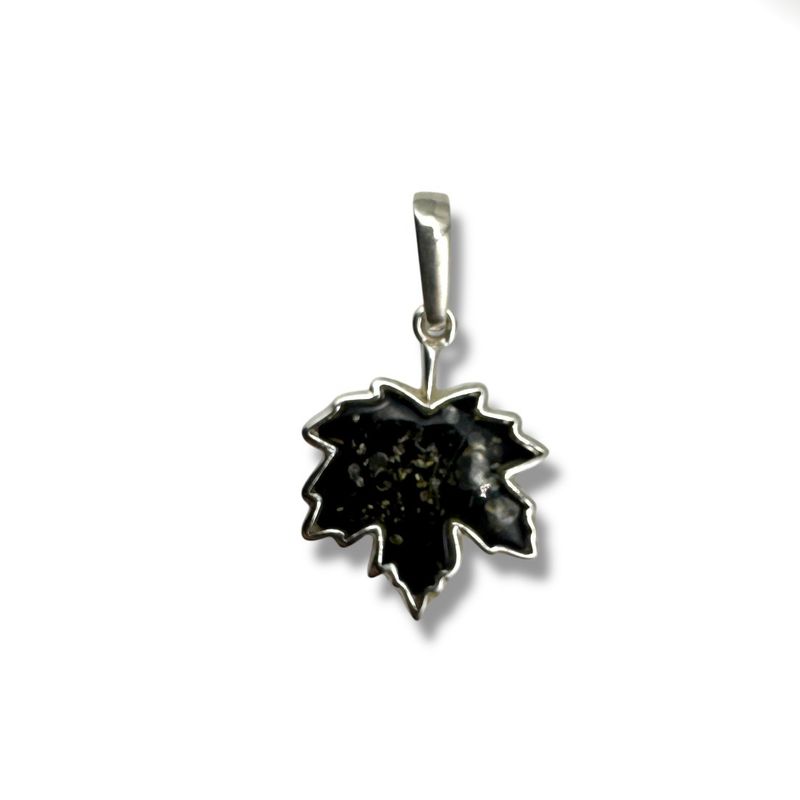 Sterling Silver Green Amber Leaf Pendant