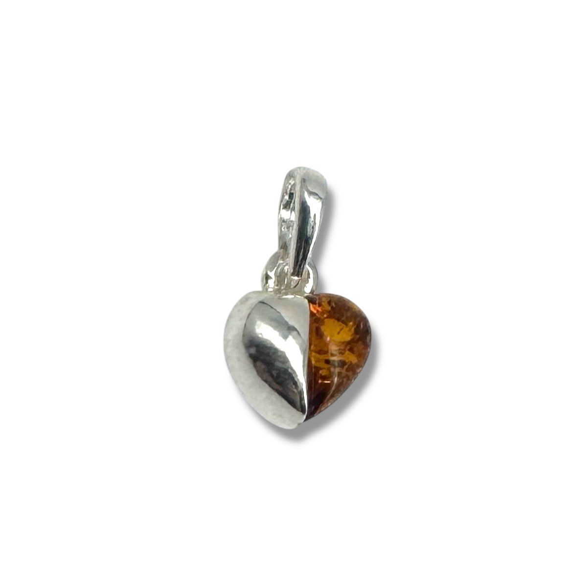 Sterling Silver Cognac Amber Heart Pendant