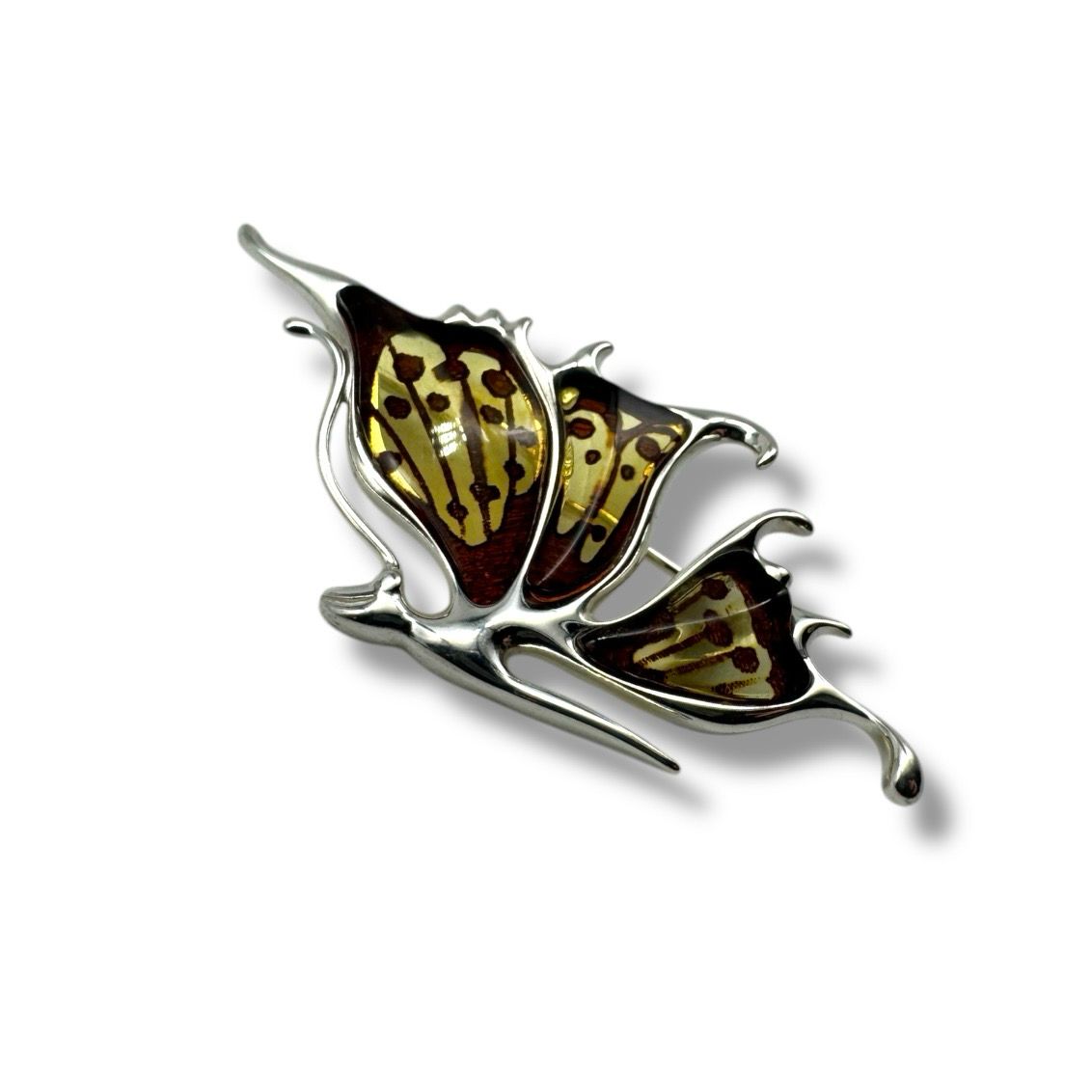 Sterling Silver Laser Engraved Amber Brooch