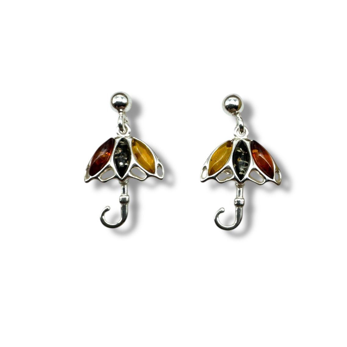 Sterling Silver Multicolour Amber Umbrella Earrings