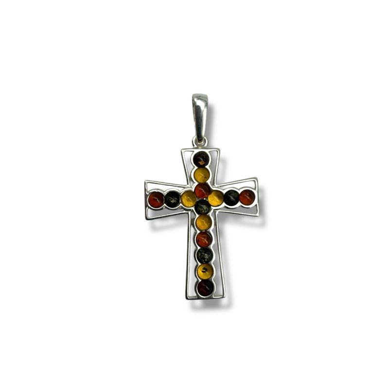 Sterling Silver Multicoloured Amber Cross Pendant