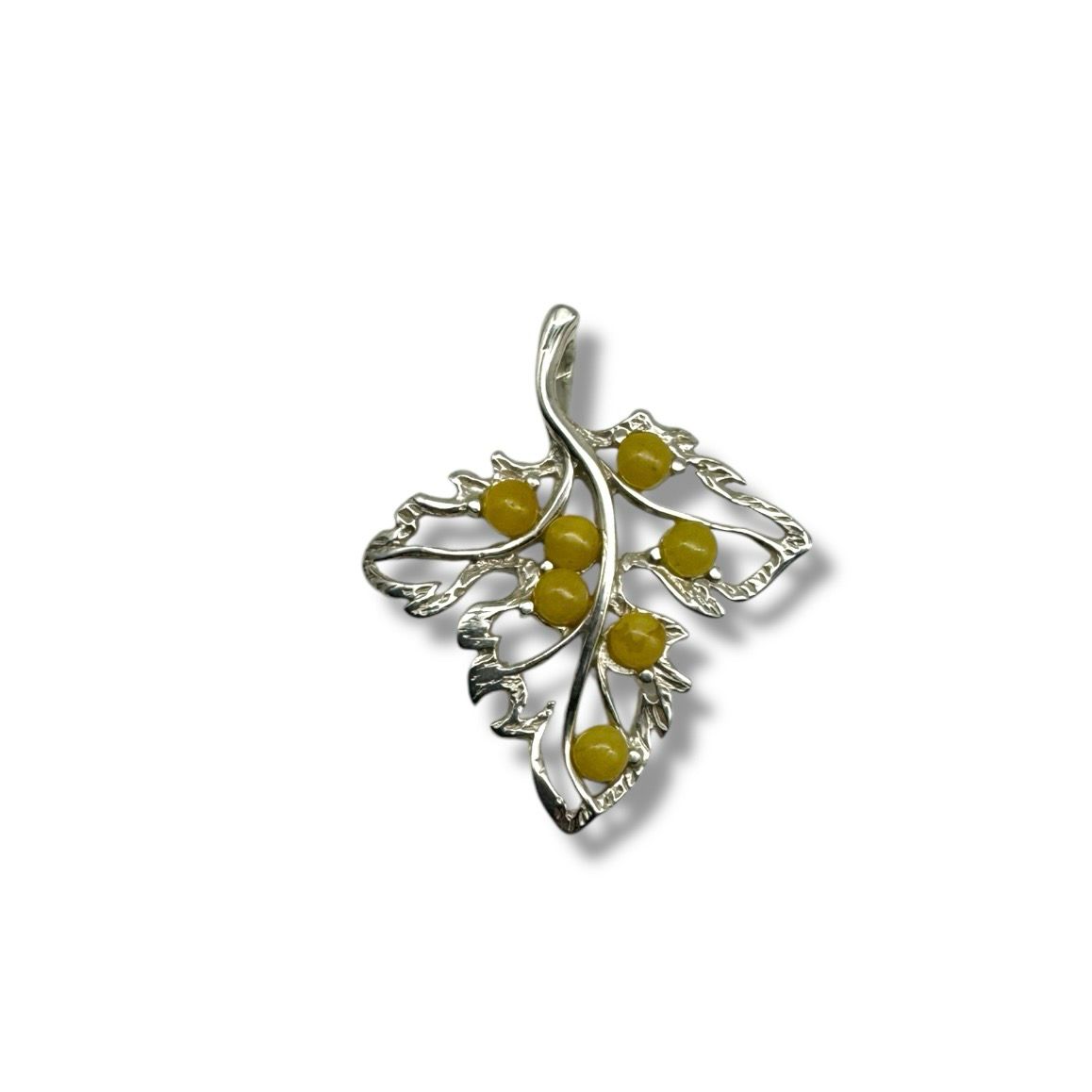Sterling Silver Butterscotch Amber Leaf Pendant