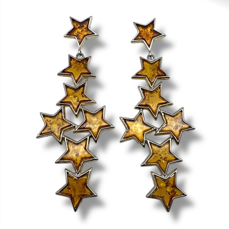 Sterling Silver Cognac Amber Earrings