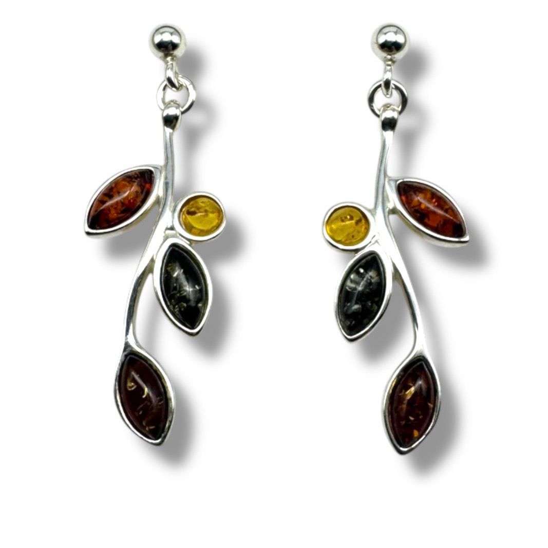 Sterling Silver Multicoloured Amber Earrings