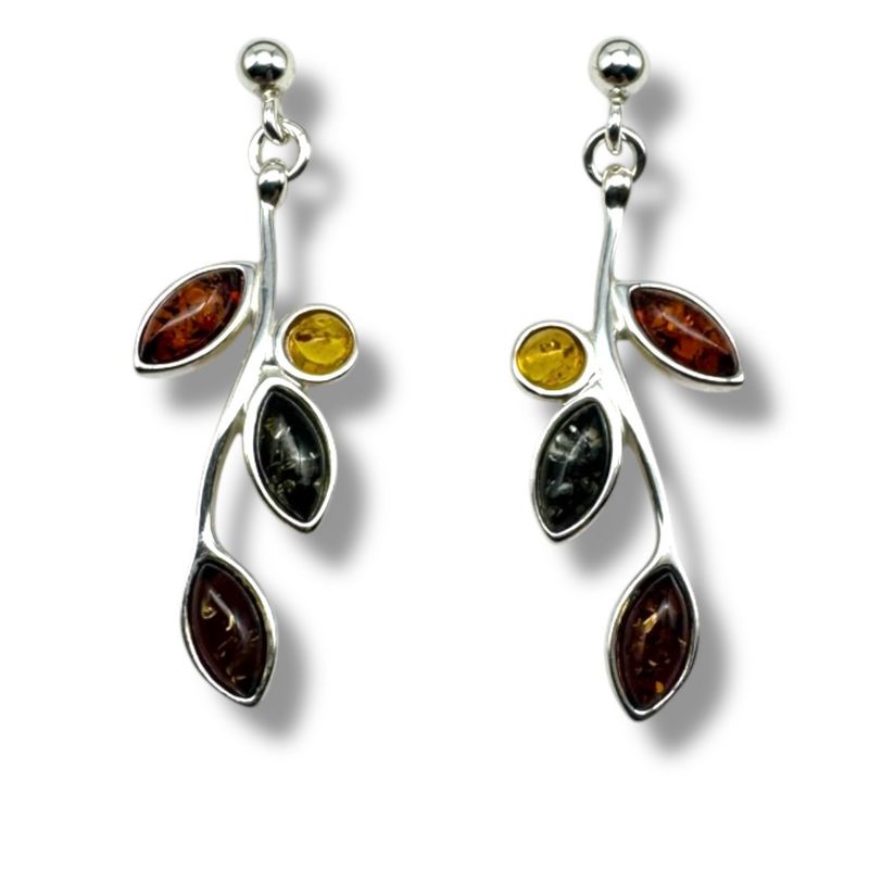 Sterling Silver Multicoloured Amber Earrings