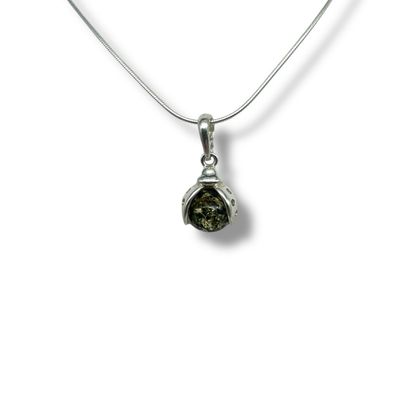 Sterling Silver Green Amber Ladybird Pendant
