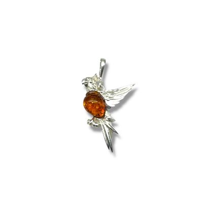 Sterling Silver Cognac Amber Parrot Pendant