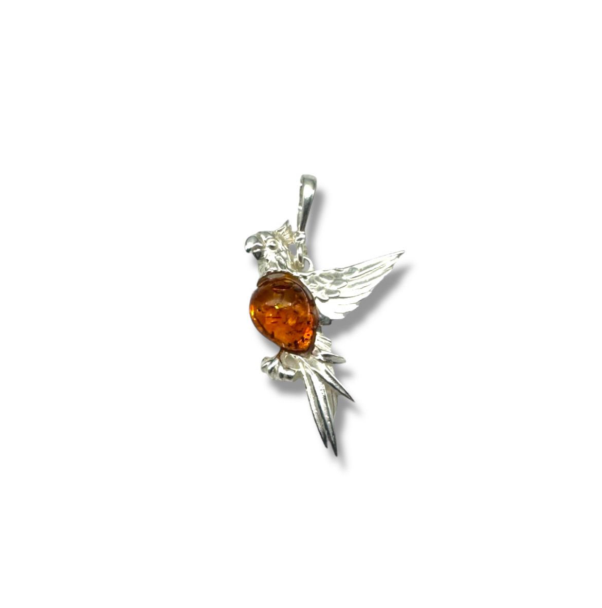 Sterling Silver Cognac Amber Parrot Pendant