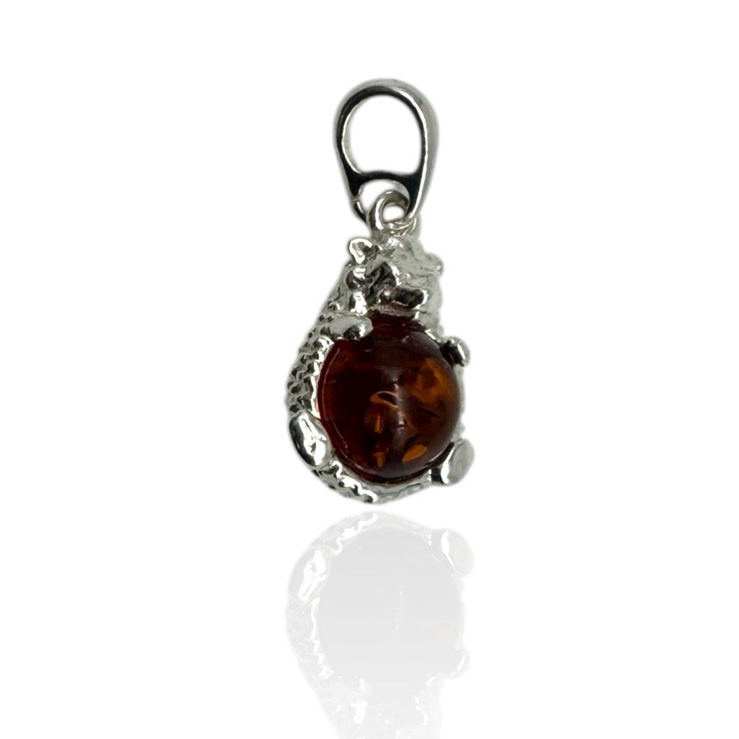 Sterling Silver Cognac Amber Hedgehog Pendant