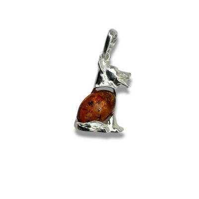 Sterling Silver Cognac Amber Dog Pendant