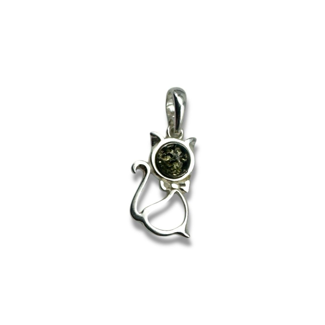 Sterling Silver Green Amber  Cat Pendant